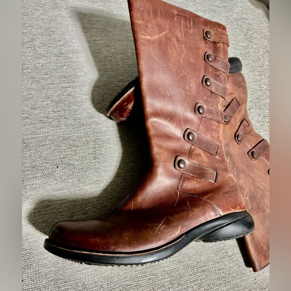 Merrell Tetra Launch Waterproof Bucle Strap Distressed Brown Leather Boots Sz7.5 - Picture 6 of 11